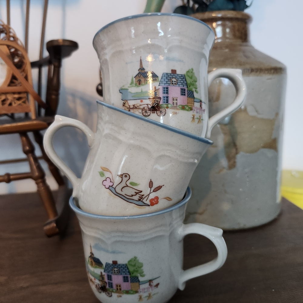 Heartland Mug Cottage Scene Ceramic Mugs - Set of 3